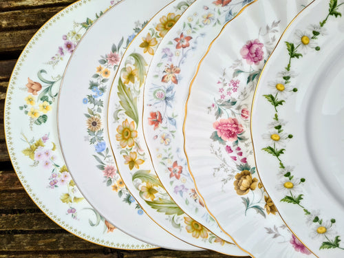 Job Lot of 5 (5 pcs) Vintage Mismatched China Mix Dinner Plates Set Floral Tableware