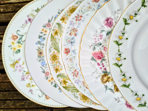 Job Lot of 10 (10 pcs) Vintage Mismatched China Mix Dinner Plates Set Floral Tableware