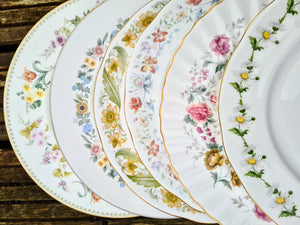 Job Lot of 6 (6 pcs) Vintage Mismatched China Mix Dinner Plates Set Floral Tableware