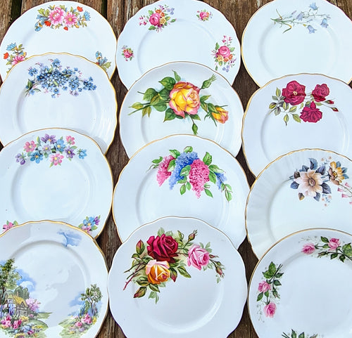 Job Lot of 10 (10 pcs) Vintage Mismatched China Side Plates Set Floral Tableware