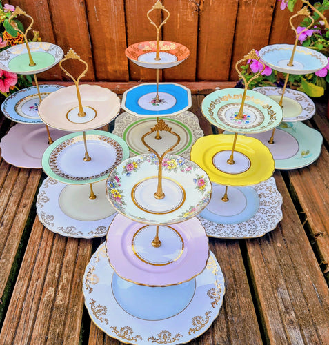 2 x Pastel Harlequin 3 Tier Cake Stand