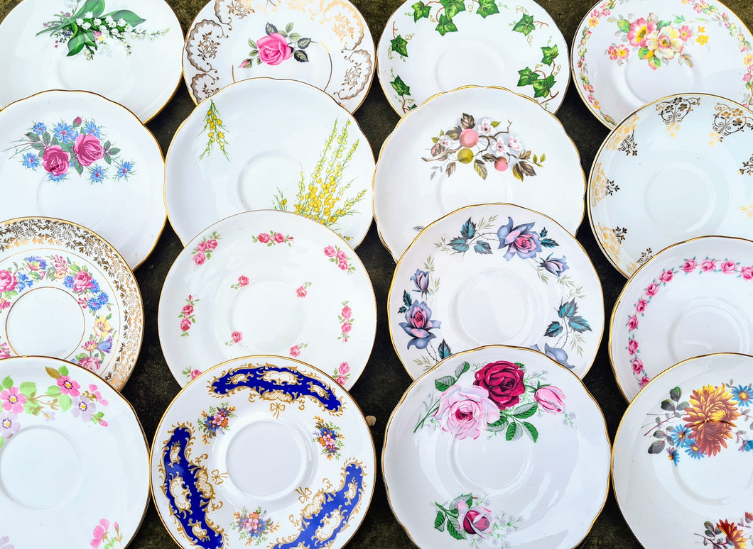 Job Lot of 30 (30 pcs) Vintage Mismatched China Saucers Set Floral Tableware