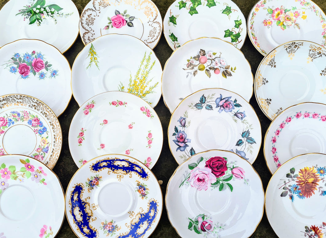 Job Lot of 25 (25 pcs) Vintage Mismatched China Saucers Set Floral Tableware