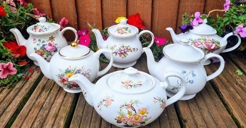 Job Lot of 6 (6 pcs) Small Vintage Mismatched Teapots Set Floral Chintz Tableware