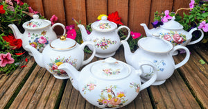 Job Lot of 8 (8 pcs) Large Vintage Mismatched Teapots Set Floral Chintz Tableware