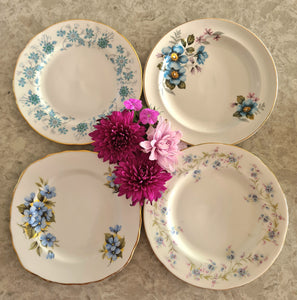 4 x Mismatch Floral Side Plates - Blue Collection