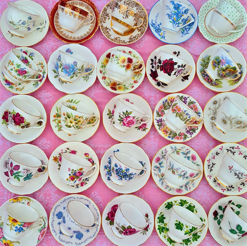 Job Lot of 50 (100pcs) Vintage Mismatched China Tea Cups Saucers Duos Set Party Wedding Crockery