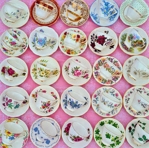 Job Lot of 15 (30 pcs) Vintage Mismatched China Tea Cups Saucers Duos Set Party Wedding Crockery