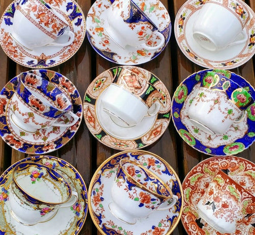 Job Lot of 5 (10 pcs) Vintage Mismatched Antique Imari Pattern Duos Tea Cups & Saucers Sets