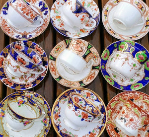 Job Lot of 15 (30 pcs) Vintage Mismatched Antique Imari Pattern Duos Tea Cups & Saucers Sets