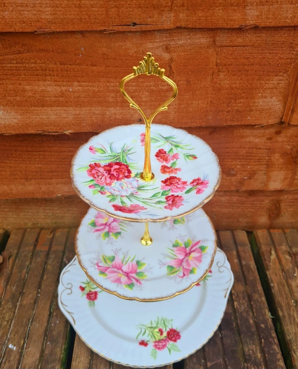 Vintage Pink Floral Cake Stand