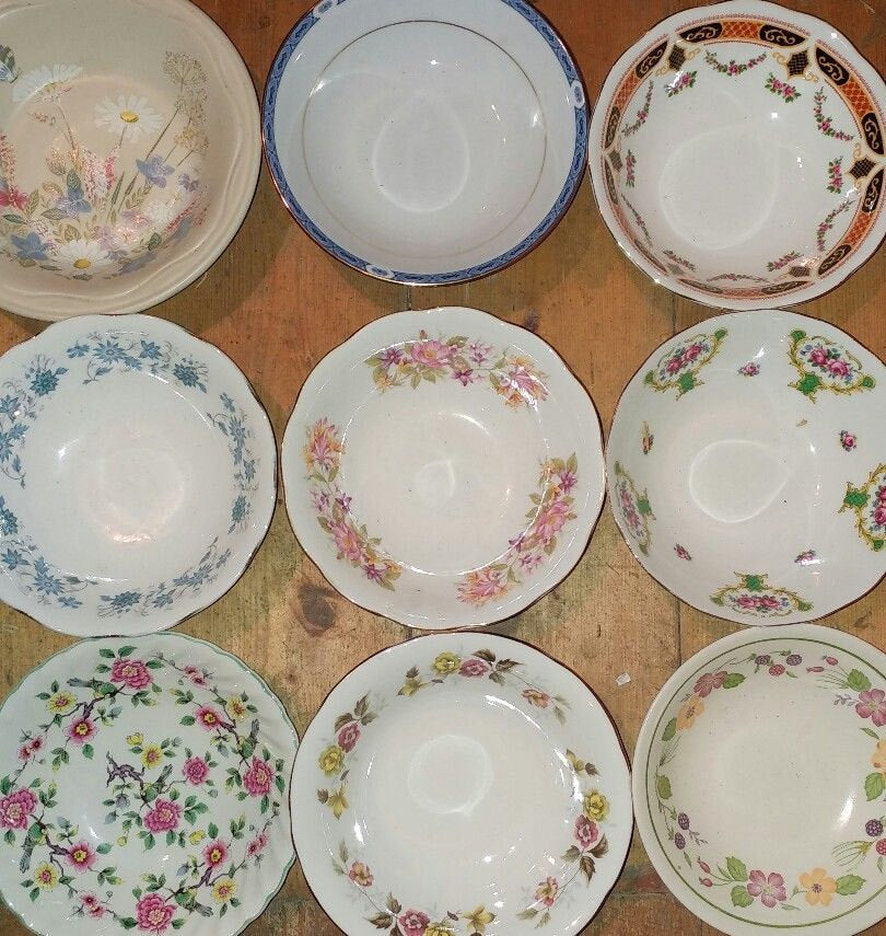 15 x Vintage Mismatched China Mix Breakfast Bowls