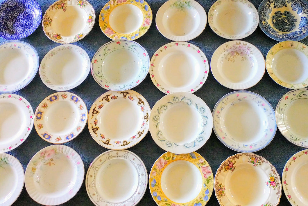 Job Lot of 3 Vintage Mismatched China Pasta Plates & Rimmed Soup Bowls Set