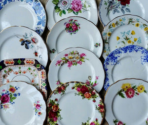 Job Lot of 40 (40 pcs) Vintage Mismatched China Side Plates Set Floral Tableware