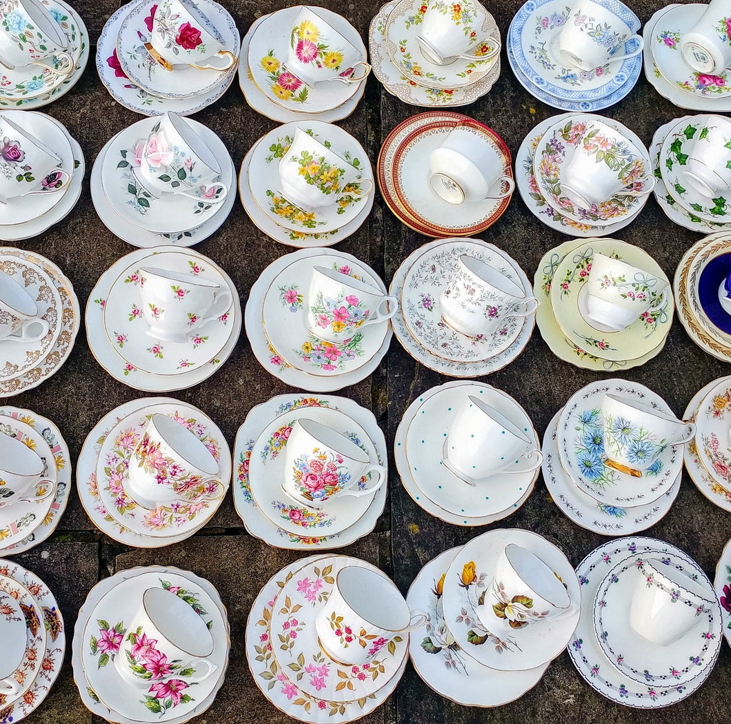 Job Lot of 8 (24pcs) Vintage Mismatched China Tea Cup Saucer Side Plate Trios Set Floral Tableware