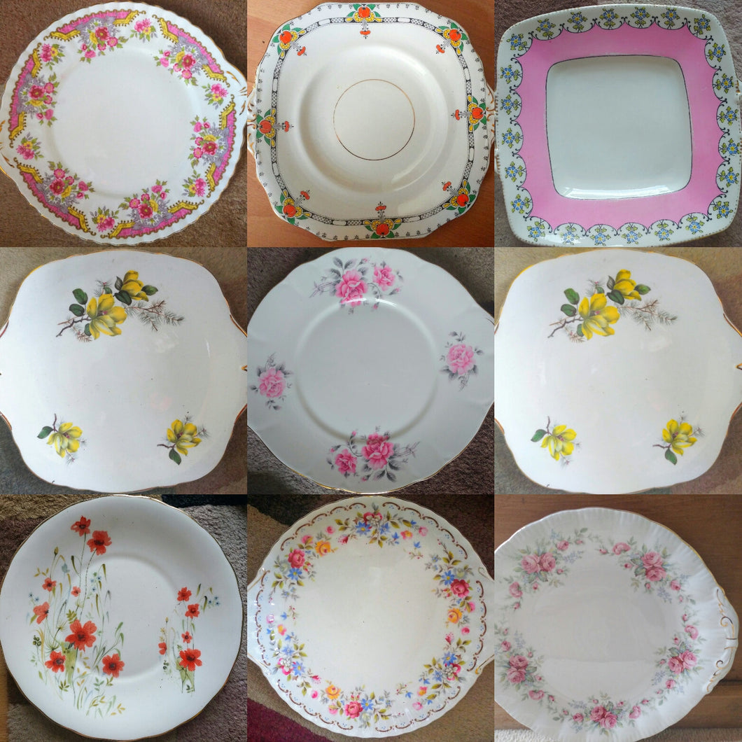 Job Lot of 4 (4 pcs) Vintage Mismatched China Cake Plates & Sandwich Plates Tableware
