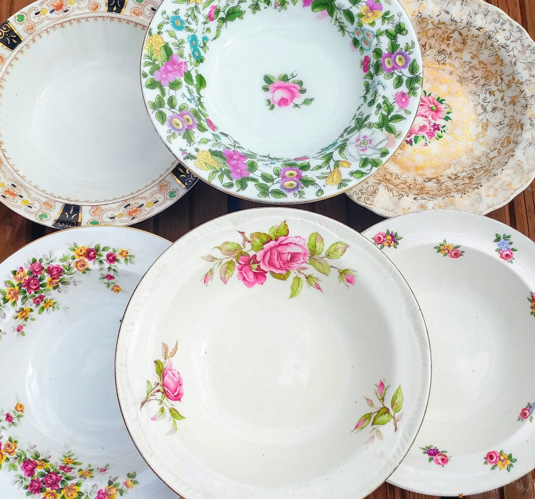 Job Lot of 5 Vintage Shallow Rimmed Small Dessert, Snack, Fruit, Trifle Bowls Tableware