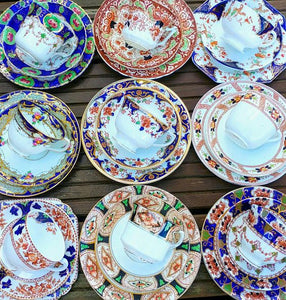 Job Lot of 5 (15 pcs) Vintage Mismatched Antique Imari Pattern Trios Tea Cup Saucers Side Plates Set